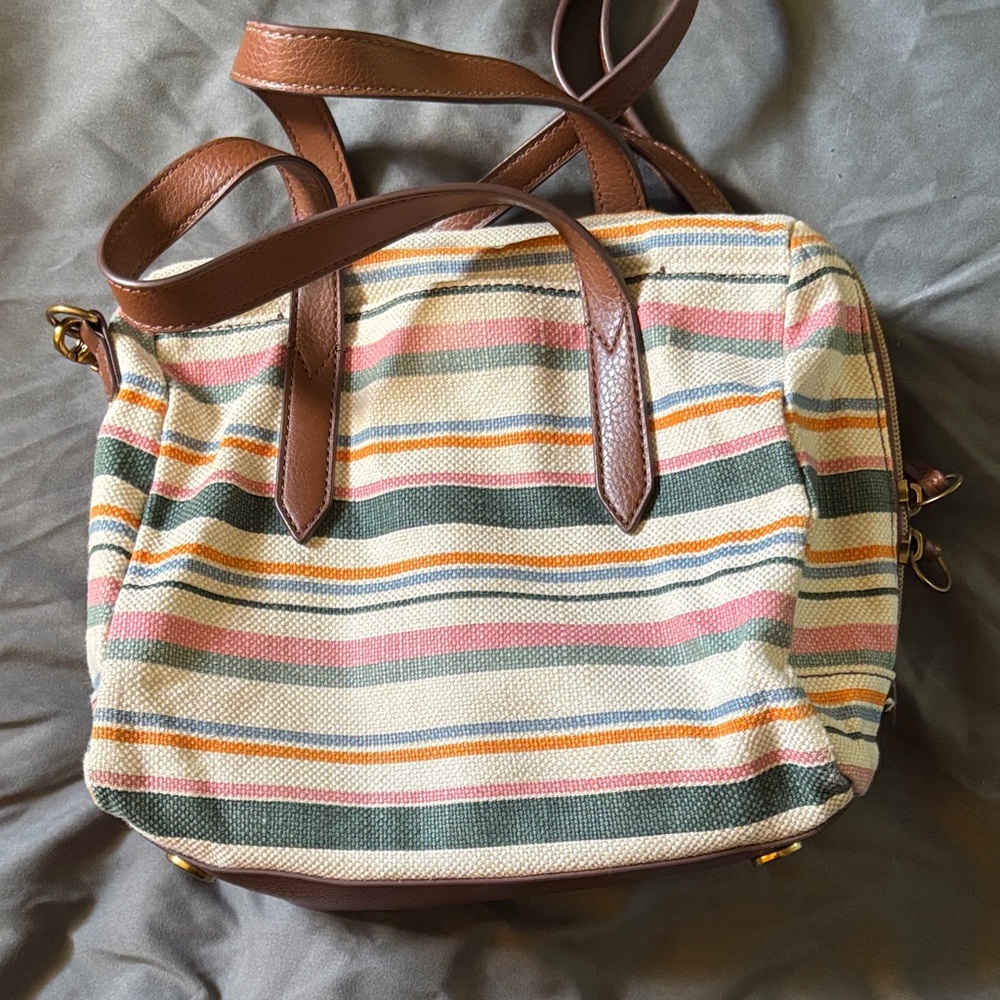 Fossil Multicolor Striped Canvas and Leather Shoulder Bag